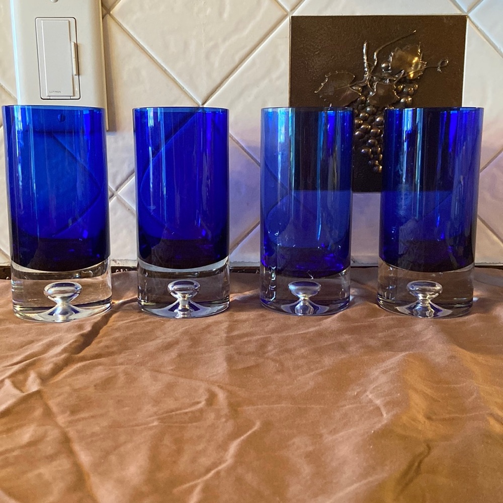 BLOCK Stockholm Crystal Glasses Cobalt Blue Highball Controlled Bubble S…